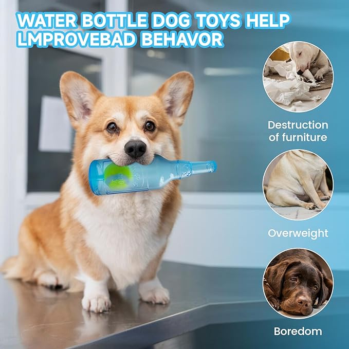 Water Bottle Dog Toy,Dog Toys for Aggressive Chewers,Water Bottle with Tennis Ball,Suitable for Small and Medium Pets to Exercise Outdoors(Blue)