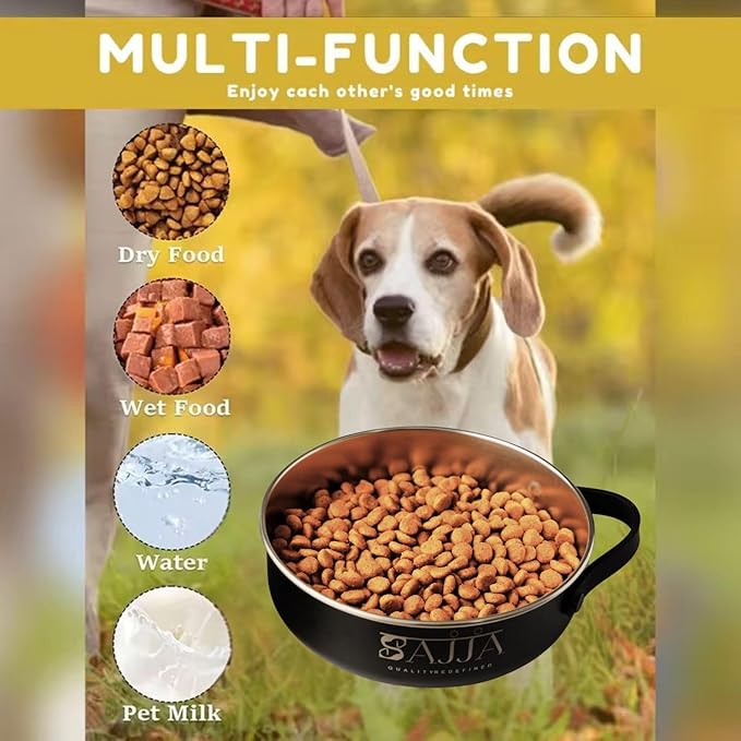 Black Slow Feeder Travel Dog Bowl Set | 30oz Stainless Steel + 20oz Collapsible Silicone Dish | Water Bottle Holder| Non-Slip, Anti-Choking, BPA-Free | We Give Back