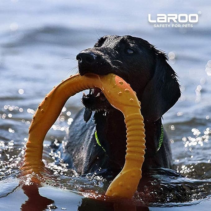 LaRoo Floatable Dog, Fetch Toy & Ring Tug Toy - Teething Relief, Catch, Water Fun, Pet Training Outdoor Durable Chew Toys for Small Medium Dogs (Orange)