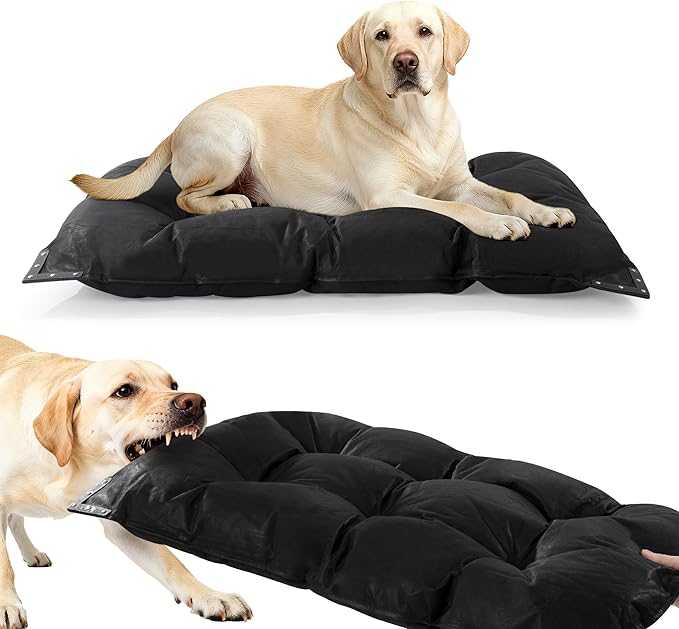 HOMBYS Chew Proof Indestructible Dog Bed with Reinforced Metal Rivets for Aggressive Chewers, 41"x28" Durable Pet Crate Mat, Washable Tough Kennel Pad for Large Dogs, Black