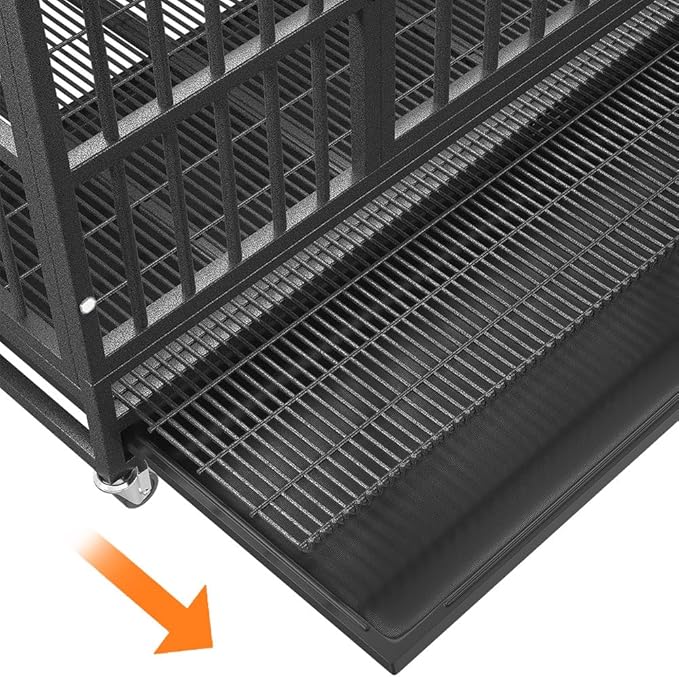 38 inch Heavy Duty Indestructible and Escape-Proof Dog Crate Cage Kennel for Large Dogs, High Anxiety Dog Crate with Removable Wire Trays and Wheels, Extra Large XL XXL, Silver