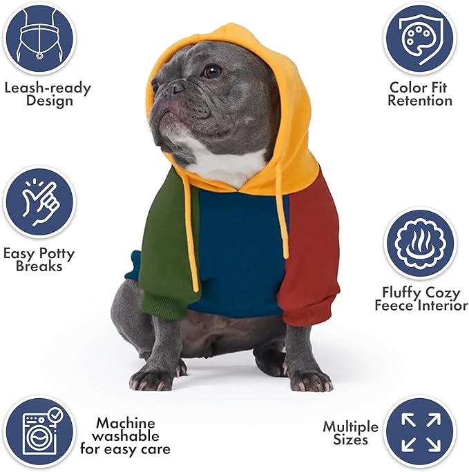 Spark Paws Dog Hoodie – Premium Dog Sweater for Small, Medium, and Large Dogs | Warm Outfits for French Bulldogs, Pitbull, Puppy, Winter Jacket Alternative - Primary Color Block - S