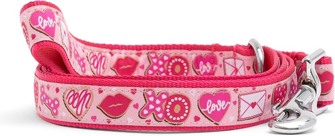 THE WORTHY DOG Stylish Love & Kisses Patterned Leash for Dogs, Solid Nickel Plated - Pink, Small
