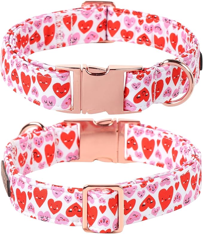 Lionet Paws Valentine's Dog Collar, Cute Pink Heart Dog Collar for Small Dogs, Adjustable Cotton Love Pet Puppy Collars for Small Dogs
