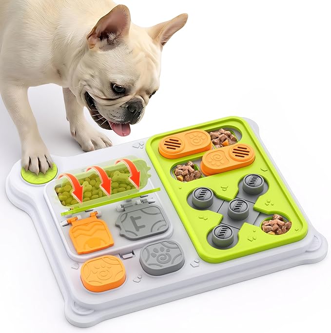 Interactive Dog Toys Slow Feeder, Dog Puzzle Toy for IQ Training & Mental Stimulation, Easy to Clean Detachable Tray Non-Slip Base, Enrichment Toys for Small Medium Dogs, Green