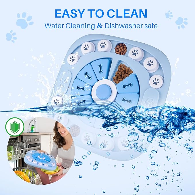 Puzzle Feeder Dog Toy for Large Medium Dogs, Mentally Stimulating Toys, Treat Dispensing Dog Toys, Enrichment for Smart Dogs, Pet Toy, Blue, 11.8X11.8X1.38inch