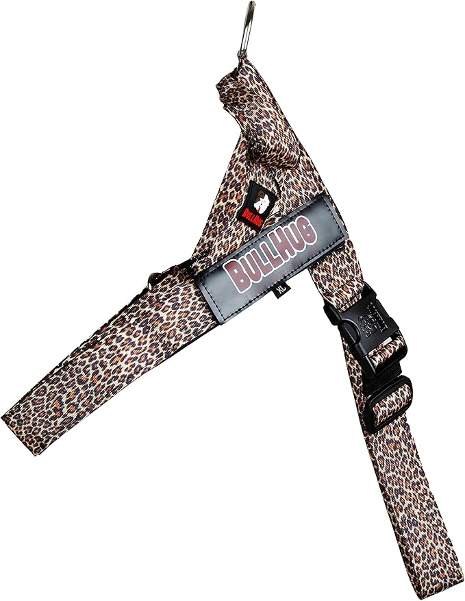 BULLHUG Adjustable Dog Harness– No Pull, No Choke – for English Bulldogs, French Bulldogs, Pugs & Broad-Chested Breeds – Easy, Safe Walks (Leopard, Medium)