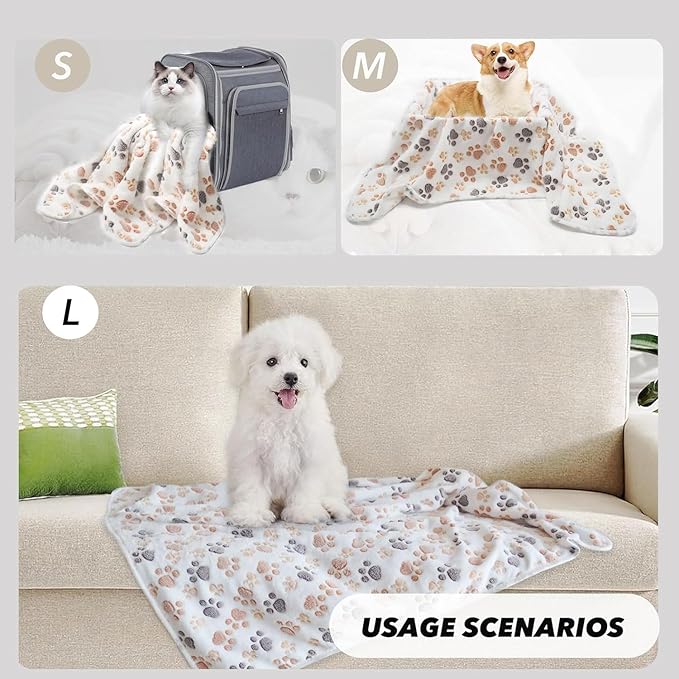 1 Pack 3 Small Puppy Blankets Super Soft Warm Sleep Mat Fluffy Premium Fleece Pet Blanket Flannel Throw for Dog Puppy Cat - White Paw Print Small(23"x15")