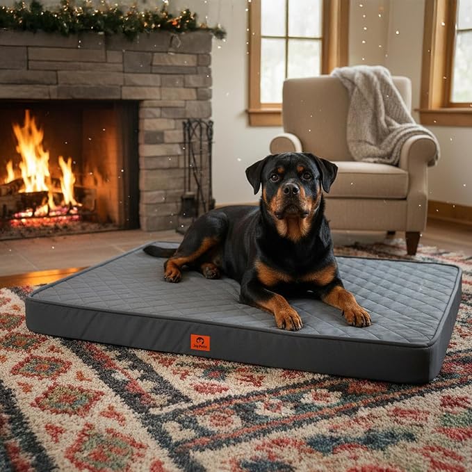 Cozy Dog Bed for XXL Large Sized Dogs - Orthopedic Egg Crate Foam Pet Bed with Waterproof & Machine Washable & Non-Slip Bottom, Ideal for Crate and Indoor Use, 47x29 Inch, up to 100 lbs, Dark Grey