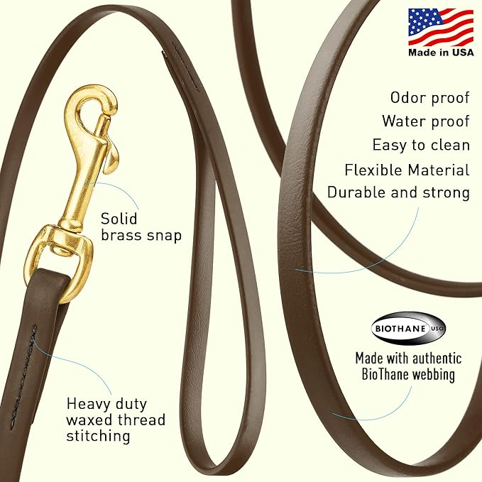 Viper K9 Biothane Working Dog Leash Waterproof Lead for Tracking Training Schutzhund Dog Sport & Search - Odor-Proof Long Line with Solid Brass Snap for Puppy Medium Large 3/8" x 20ft Chocolate Brown