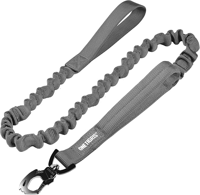 OneTigris Tactical Dog Training Leash Bungee Leash with 2 Control Handle Quick Release Nylon Leads Rope(Grey)