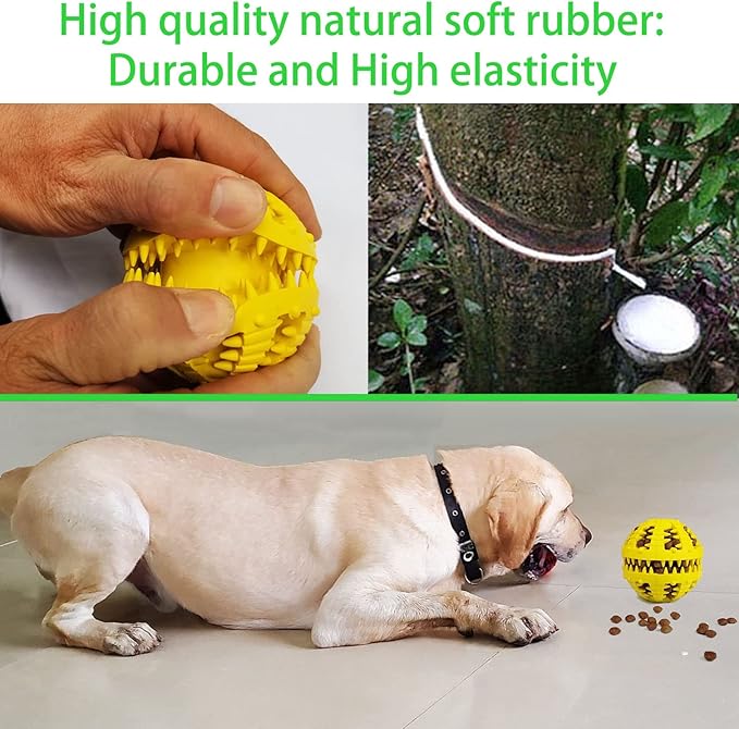2 Pcs Dog Toy Teeth Ball,Dog Puzzle Toy,Treat Dispensing Dog Toys,Non Toxic Tear Resistant Natural Rubber Toy Ball for Pet Teeth Cleaning/Chewing/Playing/Training (Yellow+Red, 3.15in)