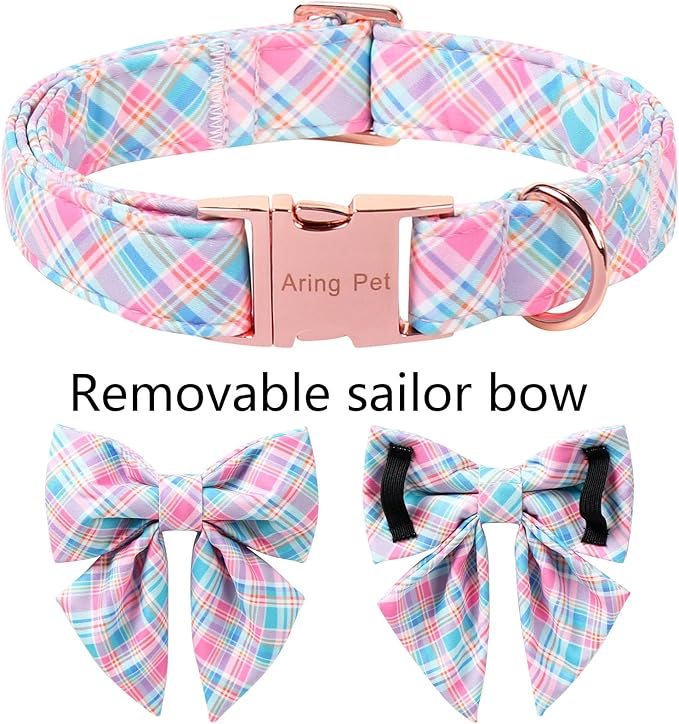 ARING PET Easter Dog Collar with Bow, Cute Pink Sailor Bowtie Pet Collars with Metal Buckle for Puppy Small Medium Large Boy Girl Dogs-XL