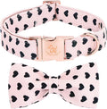 Elegant little tail Valentine's Dog Collar - Pink Black Heart Dog Collars Bowtie Pet Collars with Sturdy Metal Buckle Puppy Adjustable Collar for X-Small Dogs