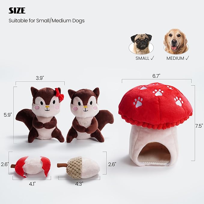 Nocciola Squirrel Dog Squeaky Toys-Hide and Seek Plush Dog Toys, Small Dog Toys for Boredom, Christmas Dog Toys for Small and Medium Size Dogs, Puppy Toys Pet Supplies