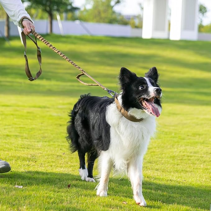 EXCELLENT ELITE SPANKER Tactical Dog Leash Heavy Duty 5-6FT Adjustable No Pull Military Bungee Dog Leash Elastic Leads Rope with 2 Padded Control Handle for Medium Large X-Large Dogs(Black)