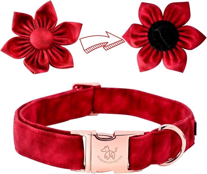 Elegant little tail Christmas Dog Collar, Female or Male Dog Collar Flower, Pet Collar Adjustable Dog Collars with Flower for Small Medium Large Dogs