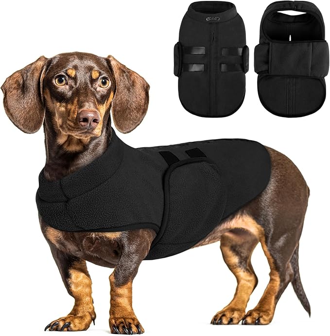 Queenmore Large Dog Sweaters, Soft Fleece Vest Pullover Pet Jacket with Leash Hole, Warm Winter Dog Clothes Cold Weather Doggy Dachshund Sweater for Large Dogs Cats Boy or Girl (Black, L)