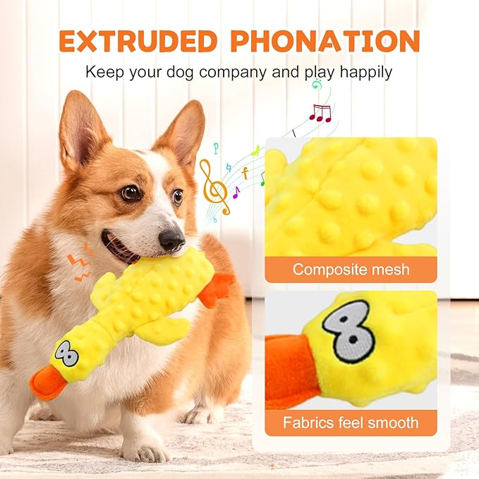 Dog Toys for Aggressive Chewers, 2026 Upgraded Duck Indestructible Dog Toys, Squeaky Plush Dog Puppy Chew Toys for Boredom Relief, Cute Yellow Duckling Plush for Playtime (Green)