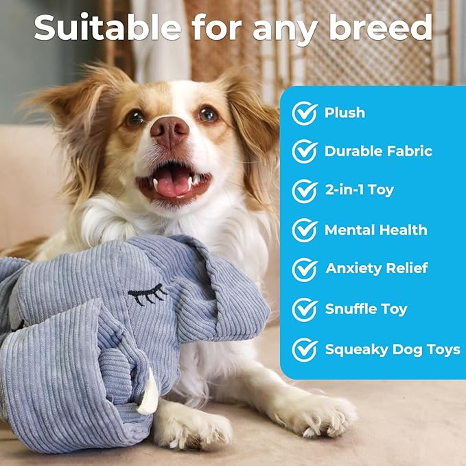 Dog Toys Plush with Squeaky & Treat Hiding Features - Mental Stimulation Enrichment Toy for Large Breed Dogs - Machine Washable Slow Feeder to Keep Dogs Busy，Trunk or Treat