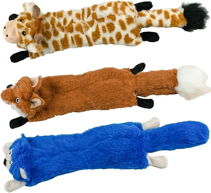SHARLOVY Dog Squeaky Toys No Stuffing 3 Pack, Plush Crinkle Dog Toys for Large Breed, Durable Doggie Chew Cute Animals Puppy Toy for Teething