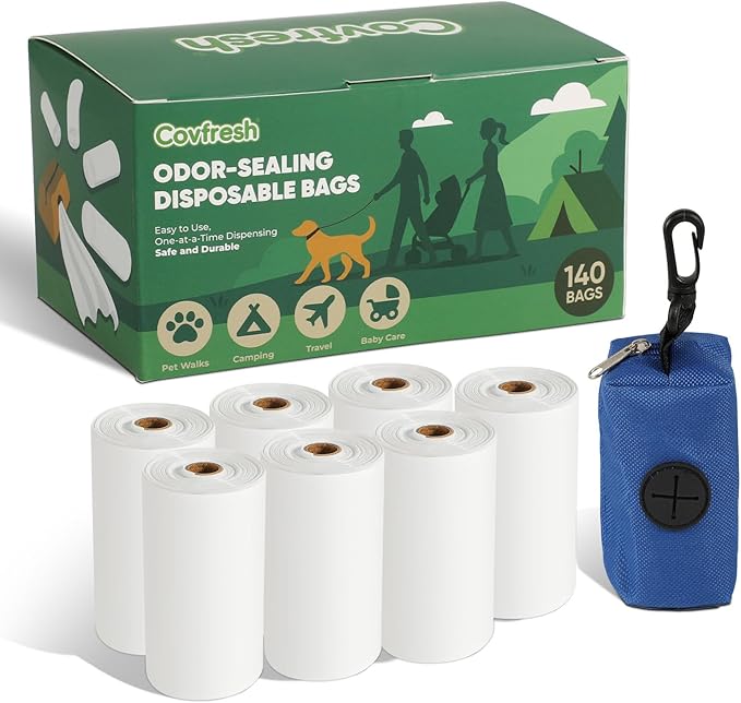 Odor-Sealing Dog Poop Bags with Dispenser, 140 Bags (7 Rolls) Unscented & Leak-Proof Poop Bags for Dog, Block Smells & Keeps Walks Fresh