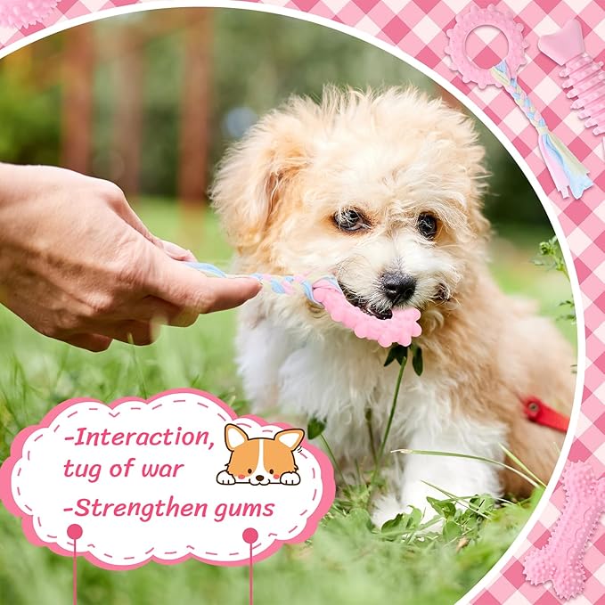 9 Pack Puppy Chew Toys for Teething Puppy Teething Chew Toys for 0-6 Months Suitable for Female Small Dogs(Pink)