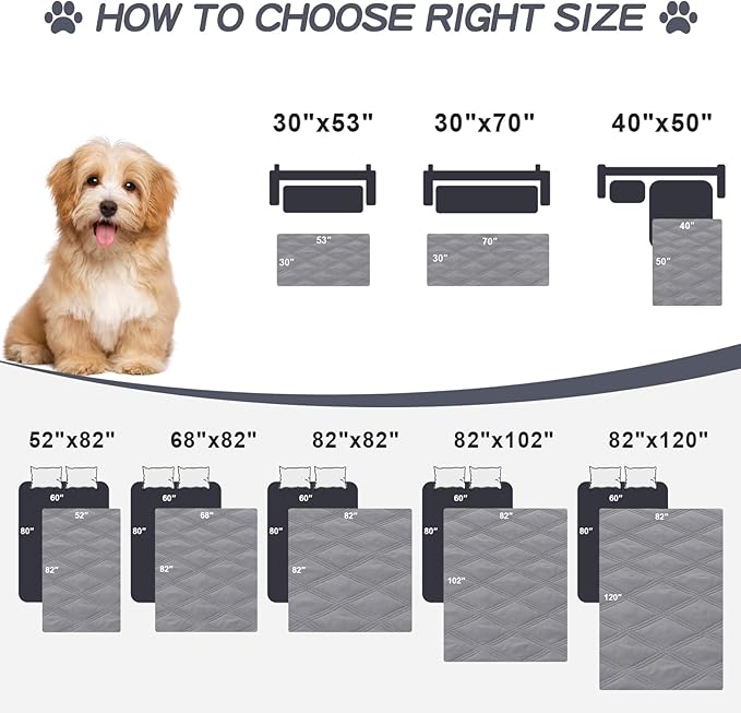 Smiry Waterproof Dog Bed Cover Blanket 30x53, Soft Reversible Pet Blanket, Washable Leakproof Cats Dogs Couch Cover for Sofa, Couch, Furniture, Grey/Dark Grey