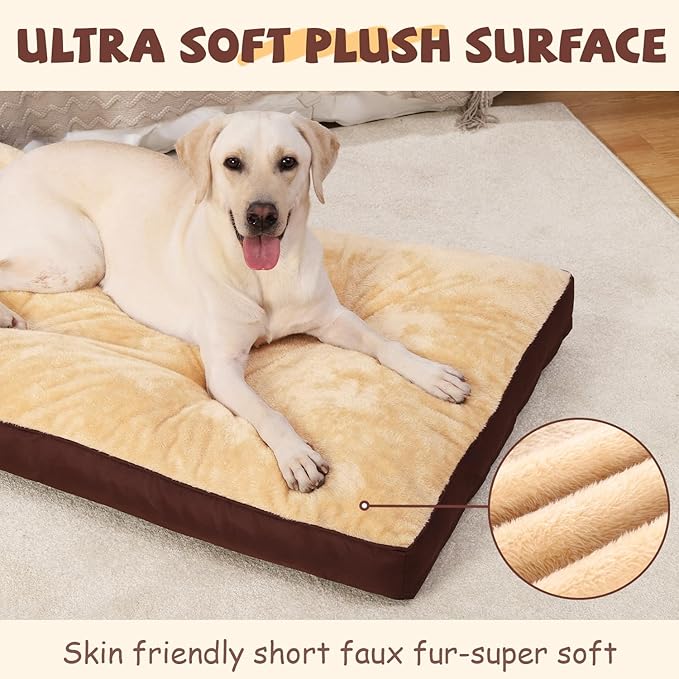 Dog Crate Bed Waterproof Deluxe Plush Dog Beds with Removable Washable Cover Anti-Slip Bottom Pet Sleeping Mattress for Large, Medium, Jumbo, Small Dogs, 41 x 27 inch, Brown