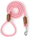 Mile High Life Dog Leash, Braided Cotton Rope Leashes with Leather Tailor Tip with Leather Tip - Heavy Duty Metal Clasp, 4FT, 1/2" Thick - Wedding, Walking Leash for Medium Large Dogs(Pink)
