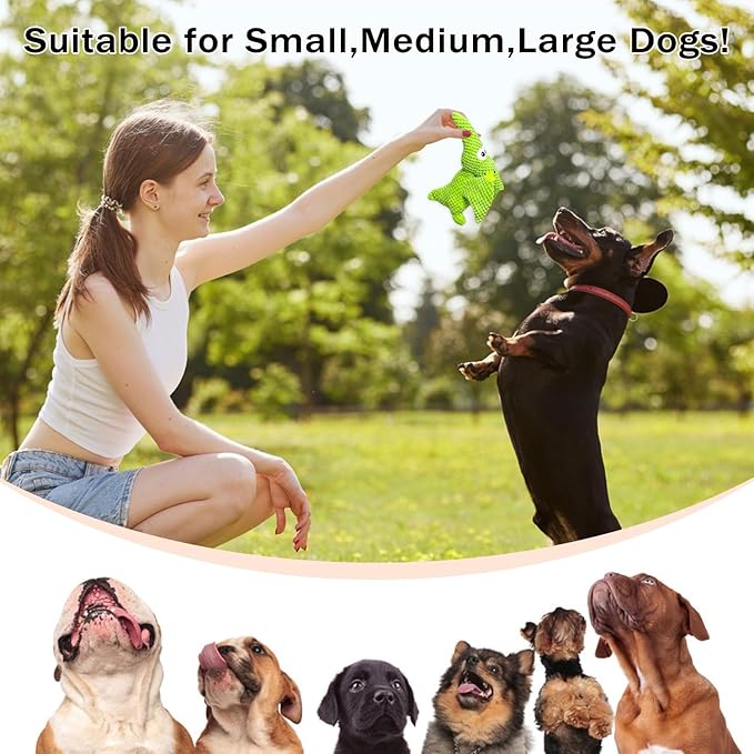 LWBMG Squeaky Dog Toys Plush Dog Toy with Crinkle Paper Dinosaur Dog Toy Stuffed Animals Chew Toy Plush Squeaky Dog Birthday Toys for Small Medium Large Dogs Green