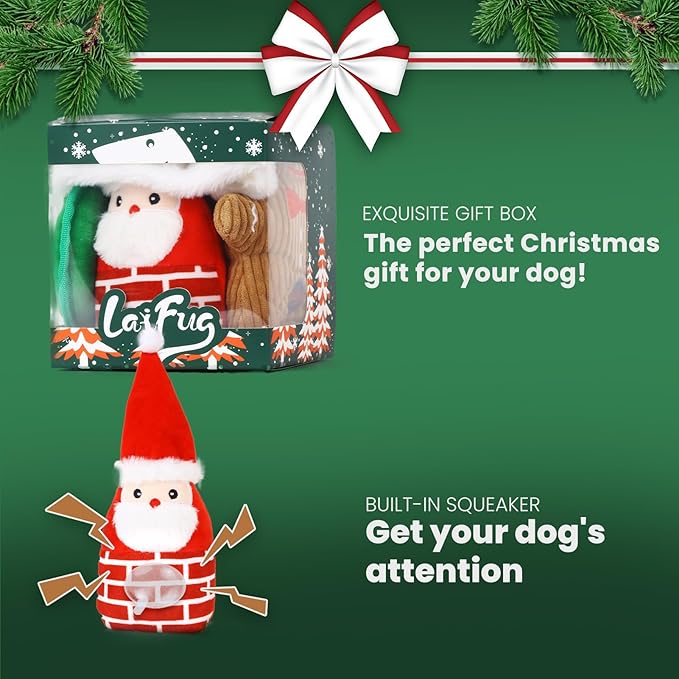 Laifug Christmas Dog Toy, containing rustling Paper Pieces to Attract Pets, Interactive Plush chew Toy, Suitable for Small, Medium and Large Dogs, relieves Canine Anxiety.