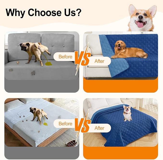 Smiry Reversible Waterproof Couch Covers for Sofa, Washable Dogs Pet Couch Covers for 3 Cushion Sofa Pet Friendly, Water Resistant Furniture Protector Slipcover, Geometric (52"x82", Navy/Blue)