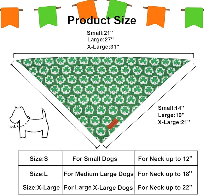 PTDECOR St.Patrick's Day Dog Bandana,Green Shamrock Reversible Holiday Dog Scarf, Multi Size, Triangle Irish Bandanas for Large and Extra Large Pets (X-Large)