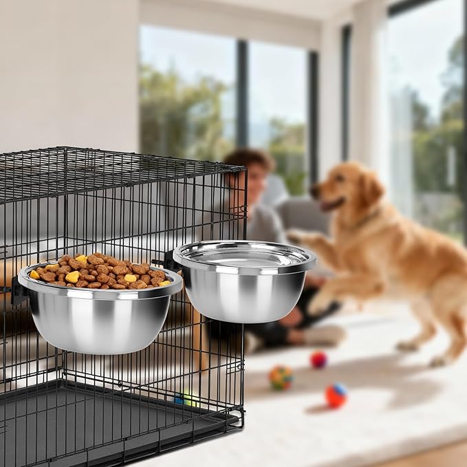 2-in-1 Dog Bowl, ShineMe 2 Pack 7 Cup Kennel Bowls Mountable & Floor Use with Non-Slip Base for Large and Medium Dogs, 56oz Pet Food/Water Bowl