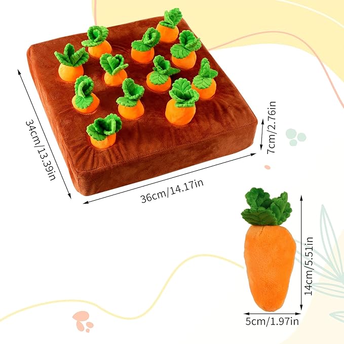 Carrot Dog Toy, Puppy Puzzle Including Snuffle Mat and Removable Soft Carrots Toy Stimulating Fun Cute Interactive Game for Small Dog Brain Training Enrichment Foraging Skill