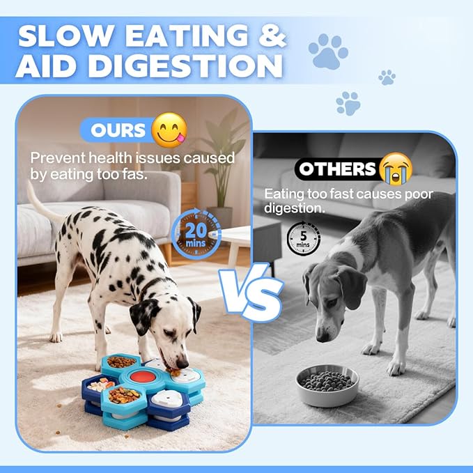 Thalirem 4-Layer Slow Feeder Dog Bowls, Interactive Puzzle Feeder with Rotating Layers & Adjustable Openings, Convertible Design to Prevent Fast Eating, Bloat & Boredom