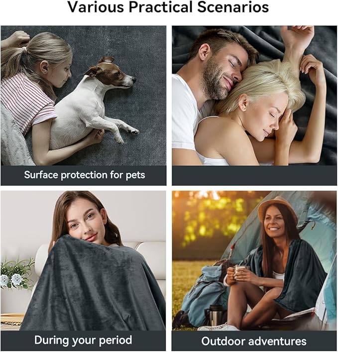 Waterproof Blanket - Travel Blankets Stain Proof, Absorbent, Leakproof, Reversible, Plush Cozy & Washable - Waterproof Couch Cover Ideal for Bed/Couch, Dogs/Cats (40"x60", Silver Gray/Dark Gray)