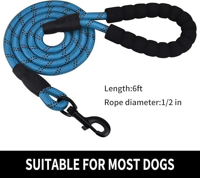 5/6 FT Strong Pet Dog Leash with Soft Padded Handle,Highly Reflective Rope for Night Walking,360-Degree Rotating Metal Buckle Without Tangles,Suitable for Small,Medium and Large Dogs.(6ft)