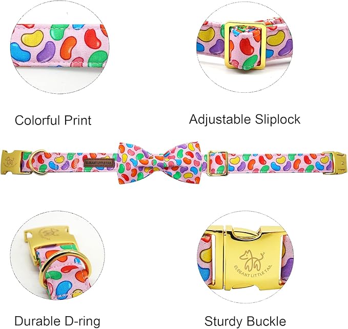 Elegant little tail Easter Dog Collar, Colorful Candy Print Dog Collar with Bow Puppy Collars Boy Pet Gift Puppy Bowtie Adjustable Pet Collars for Large Dogs