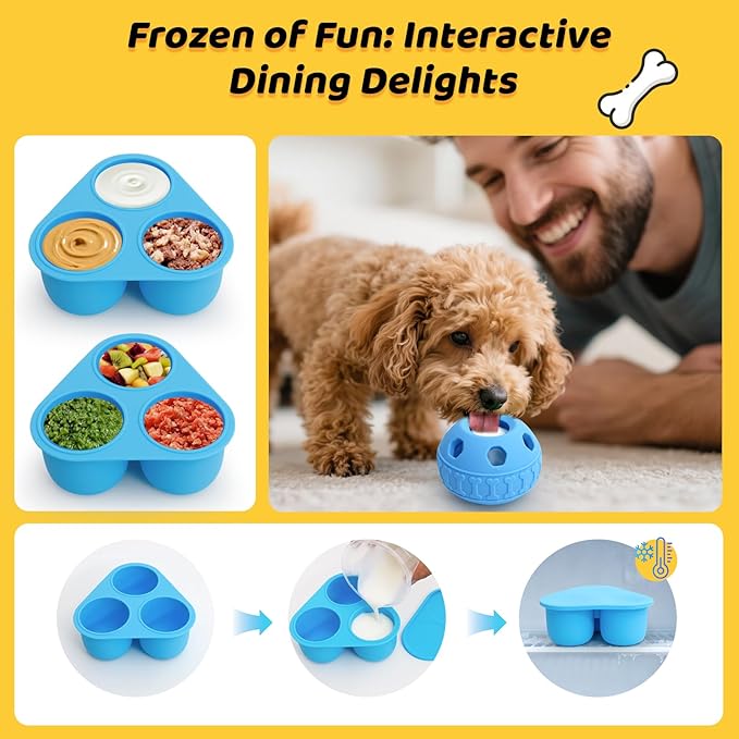IFOYO Frozen Treat Dog Toy Ball for Small to Medium Dogs, Silicone Enrichment Dog Toys to Keep Them Busy, Reduce Anxiety, Puzzle Treat Dispensing Dog Toys for Slow Food Training, Easy to Clean (Blue)