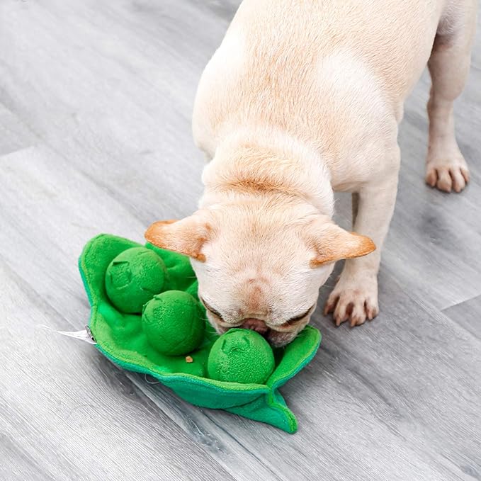 Dog Puzzle Toy, Cute Pea Pod Slow Feeder for Impulsive Bored Dog, Snack Dispensing ng, Sniffing IQ and Stress Relief Training Plush Educational Hide and Seek, Screaming Puppy Toy