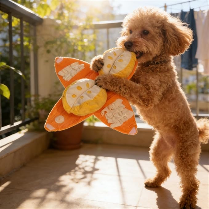 Orange Hide and Seek Plush Dog Toy, Interactive Squeaky Puzzle Toy with Hidden Pockets, Hide and Seek Dog with Crinkle Papers, Watermelon Dog Toy with Squeakers for All Dogs (Orange)