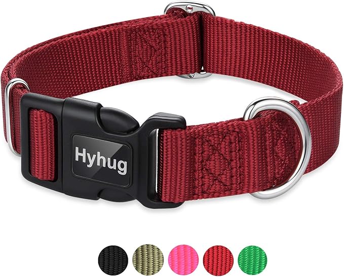 Hyhug Small Dog Collar Quick-Release Red| Heavy-Duty Nylon Puppy Collar, Adjustable & Durable Pet Supplies for Boy & Girl Dogs (Small, Red)