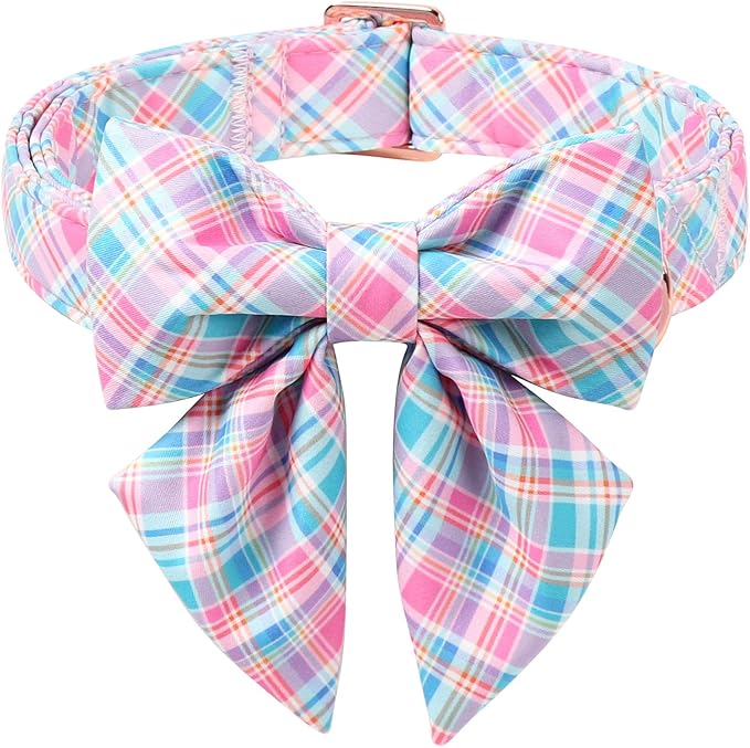 ARING PET Easter Dog Collar with Bow, Cute Pink Sailor Bowtie Pet Collars with Metal Buckle for Puppy Small Medium Large Boy Girl Dogs-XS