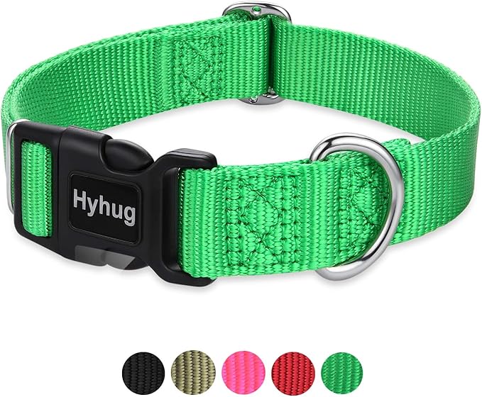 Hyhug Small Dog Collar Quick-Release Green| Heavy-Duty Nylon Puppy Collar, Adjustable & Durable Pet Supplies for Boy & Girl Dogs (Small, Lime Green)
