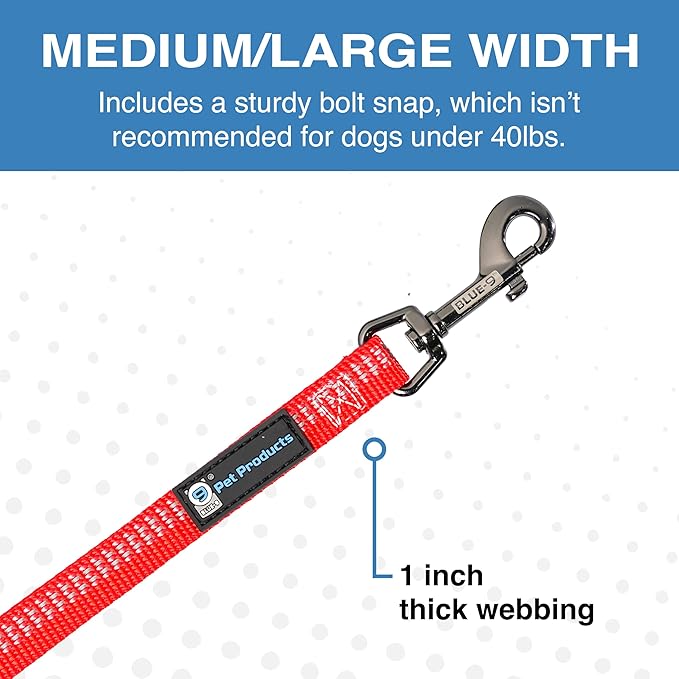 Blue-9 Reflective Multi-Function Dog Leash, Double Attachment Adjustable Lead for Obedience Training and Running, 6 Feet, Made in The USA, Medium/Large, Red