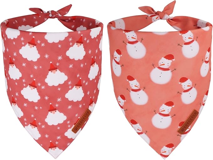 ADOGGYGO Dog Bandana Christmas Pet Scarf Bib Kerchief, Premium Durable Fabric, Red Green Santa Snowman Christmas Bandanas for Small Dogs (Small)