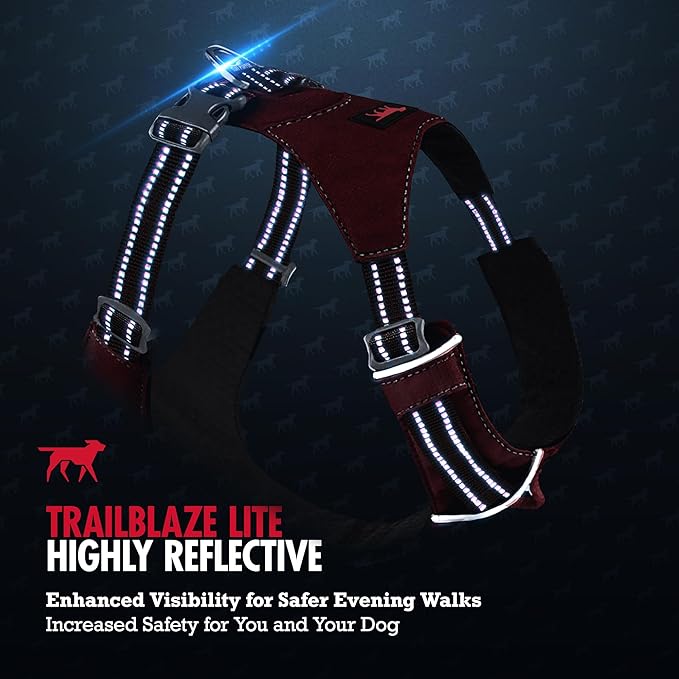 Tuff Pupper All-Day Wear Dog Harness | for Walking, Trail Running, Hiking | Front & Back Leash Clips | Reflective Trim | Easy On/Off Buckles | Lightweight Breathable | No Pull Design (L/XL, Red)