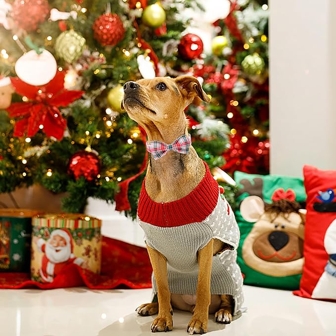ARING PET Christmas Dog Collar with Bow, Cute Xmas Red Green Plaid Bowtie Pet Collars for Puppy Small Medium Large Girl Boy Dogs-L
